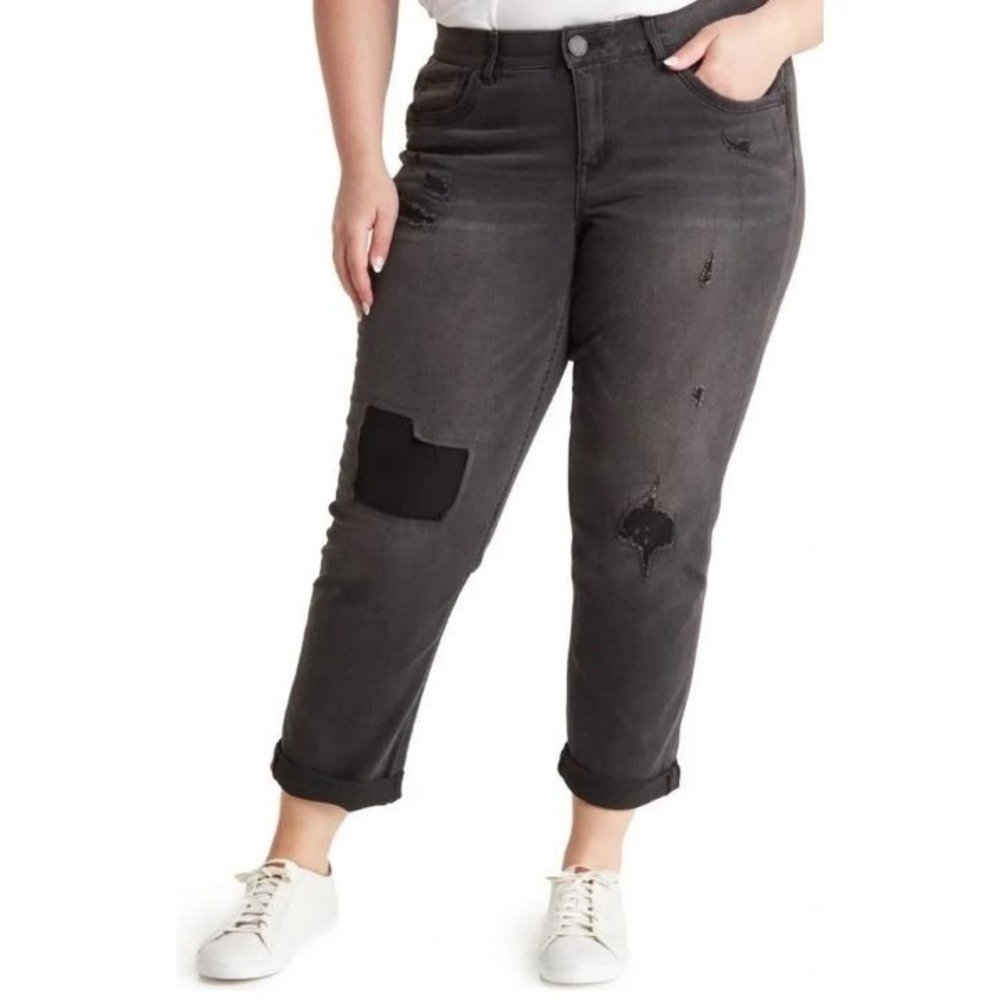 Democracy‎ Women's Ab Technology Ripped Girlfriend Patch Jeans in Black Size 12